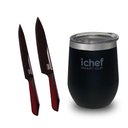 Ver imagem 1 de Facas Ichef Professional Cut Red e Copo Térmico com Tampa Ichef Smart Cup 350 Ml | Copo Preto