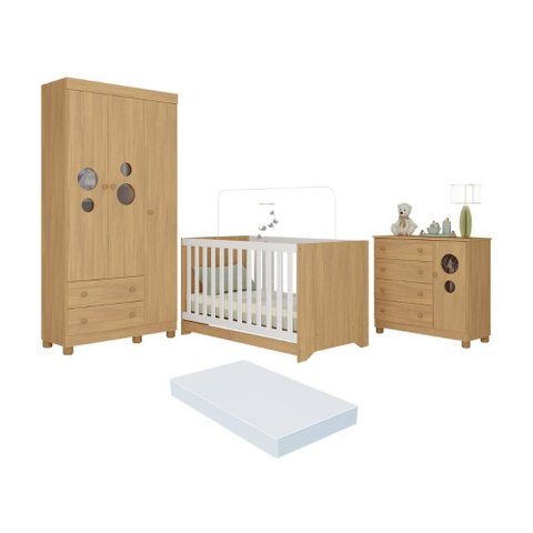Quarto de Bebê Completo Berço Americano 3 em 1 Colchão Bombom Multimóveis Mp4638 Madeirado