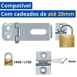 Dobradiça Porta Cadeado Fecho Trinco Zincado 4cm para Portão Gaveta Armário | Silvana | Kit 02 Un - 4