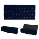 Ver imagem 1 de Kit Estrela Cabeceira de Cama Painel e Calçadeira Baú Botão Cristal Casal 140 Cm Suede Azul do