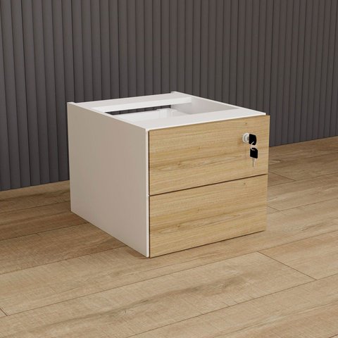 Gaveteiro Suspenso 33cm x 40cm 2 Gavetas com Chave para Mesa Escrivaninha de Escritório Corporate Marrom/Macadâmia/Branco