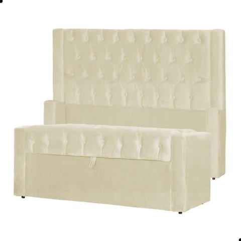 Kit Cabeceira e Calçadeira Baú Emma Suede King 195 Cm