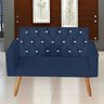 Kit Namoradeira 2 Lugares e 1 Poltrona para sala Thais Strass Capitonê e 1 Puff Sófia Suede Azul - 5