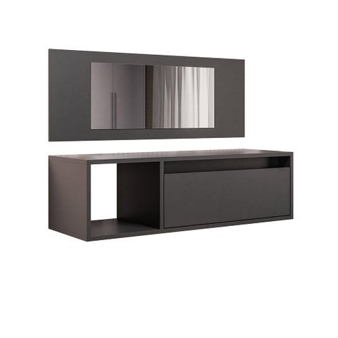 Penteadeira Camarin Suspenso Espelho 1p Nicho Quarto Mayumi 90cm Preto M12 - D'Rossi