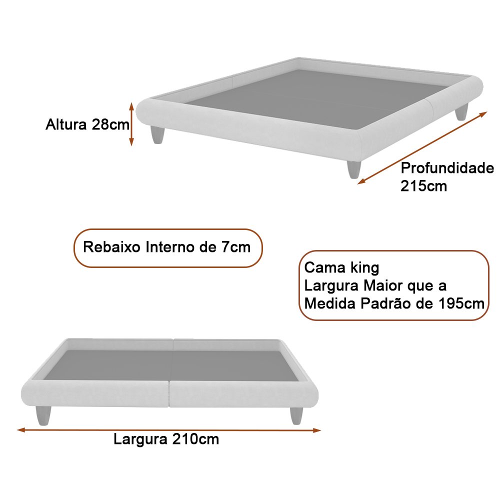 Cama King Japonesa 210cm Pés Madeira Haru Linho Cinza Claro - Sallar Home - 4