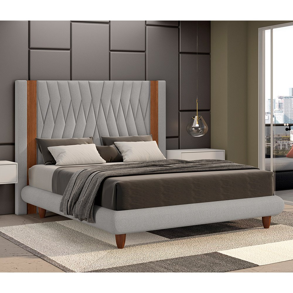 Cama King Japonesa 210cm Pés Madeira Haru Linho Cinza Claro - Sallar Home - 2