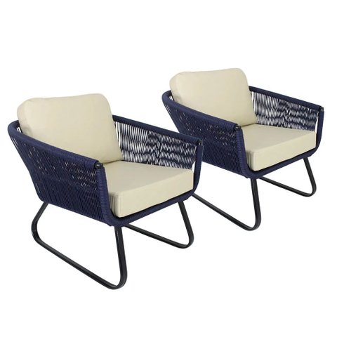 2 Poltronas Milão em Alumínio e Corda Sintética para Área, Piscina, Jardim e Decoração Trama Origina