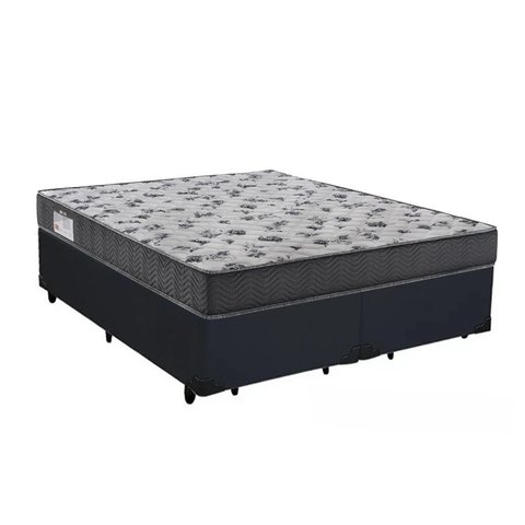 Cama Box Casal Bipartido138 Tecido Sintético Preto com Colchão De Espuma - D33 Ortobom ISO 100