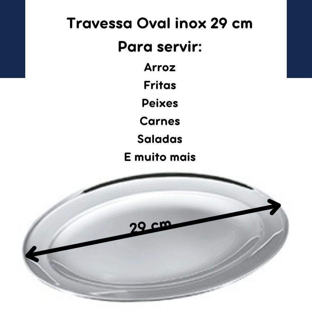 Bandeja Travessa Oval Rasa Inox Servir Porções Batata 30 Cm - 5