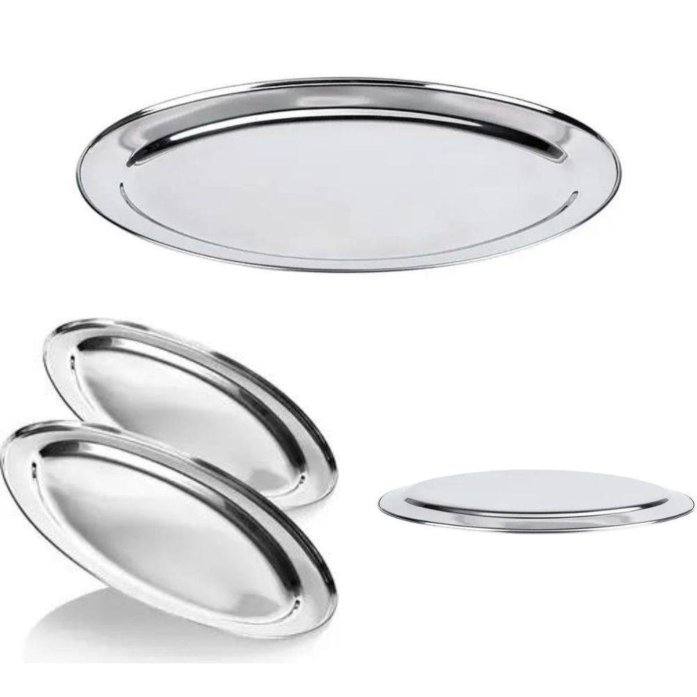 Bandeja Travessa Oval Rasa Inox Servir Porções Batata 30 Cm - 3