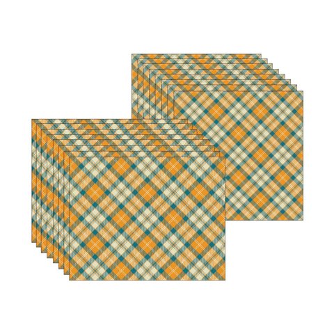 Kit Jogo Americano + Guardanapo Xadrez Laranja e Azul - 8 Peças