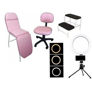 Kit Maca Estética Mocho À Gás Escada 02 Degraus e Brinde Fiscomed Kit Poltrona 3 Posições para Estét