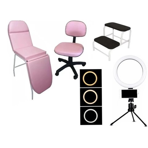 Kit Maca Estética Mocho À Gás Escada 02 Degraus e Brinde Fiscomed Kit Poltrona 3 Posições para Estét