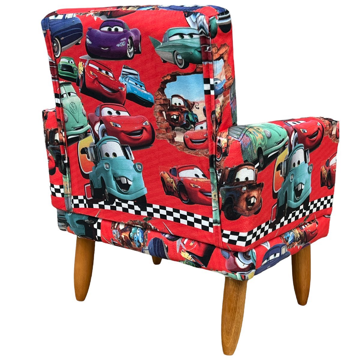 Poltrona Decorativa Infantil Para Quarto Sala De Brinquedos Suede Estampa Carros Pé Castanho - 4