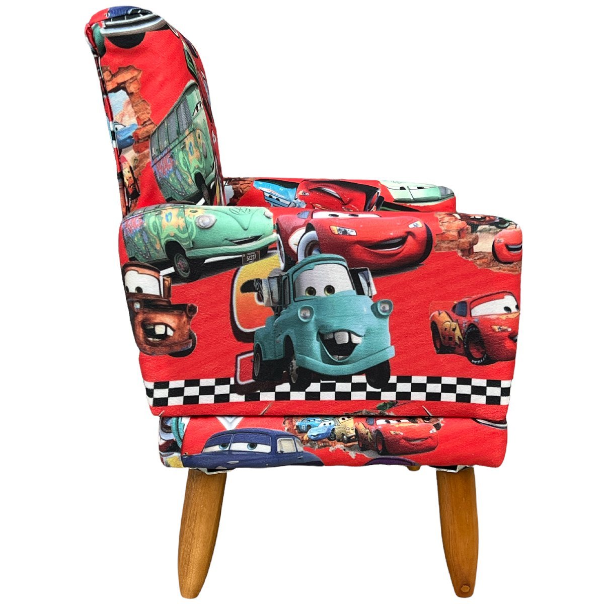 Poltrona Decorativa Infantil Para Quarto Sala De Brinquedos Suede Estampa Carros Pé Castanho - 3