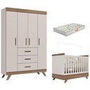 Ver imagem 1 de Berço Americano Vitória e Guarda Roupa Infantil Retrô Maya Off White Carvalho com Colchão Gazin