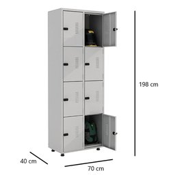 Armário Roupeiro Aço 8 Portas Ea702 Cinza - 5