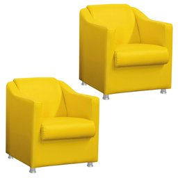 Kit 2 Poltronas Tilla Decorativa Escritório Corino Amarelo - 1