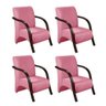 Kit 4 Poltronas 1 Lugar Sevilha Braço Pé Madeira Suede Rosa - 1