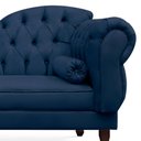Ver imagem 2 de Divã Recamier Namoradeira Larissa 160cm com Capitonê - Esquerda + 02 Puffs Retrô Suede:azul Marinho