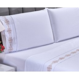Jogo lençol Diamante quarto casal padrão bordado 4 peças 2fronha:Branco com Cinza - 7