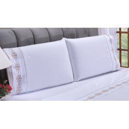 Jogo lençol Diamante quarto casal padrão bordado 4 peças 2fronha:Branco com Cinza - 8