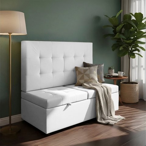 Canto Alemão Recamier Bau + Painel Paris 140cm Suede Branco - Clique Decor