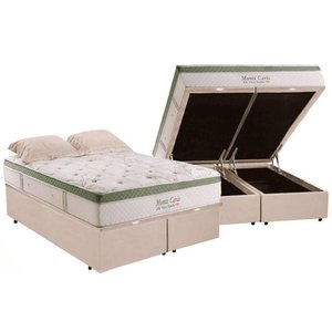 Cama Box Baú Queen com Colchão Herval Monte Carlo Molas Ensacadas 158x198x77cm Ms Suede Bege