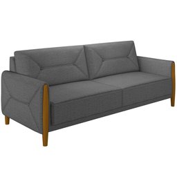 Kit Sofá 03 Lugares Sala Estar 220cm Com 02 Poltronas Berilo Pés Madeira M03 Linho Chumbo - Lyam - 8