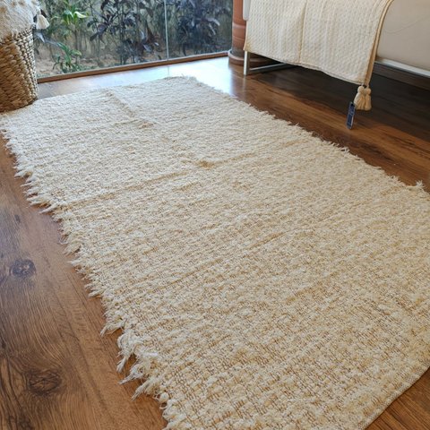 Tapete Artesanal Algodão Beira Cama Caramelo Branco Cadere 80 X 150