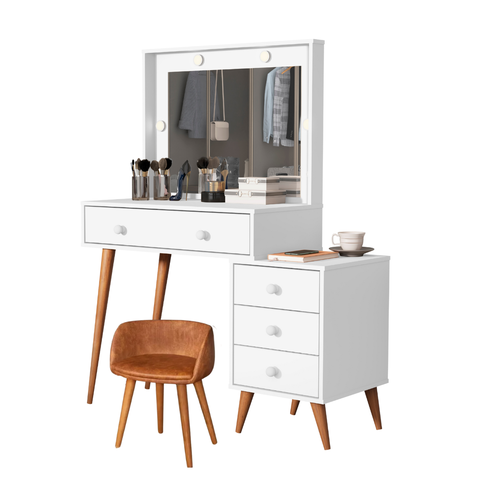 Penteadeira Agata com Banqueta Amsterdã Cor Branco