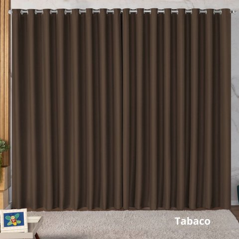 Cortina Blackout Tecido 3,00x2,80m Ilhos Sala Quarto Cor Tabaco Moderna Elegante