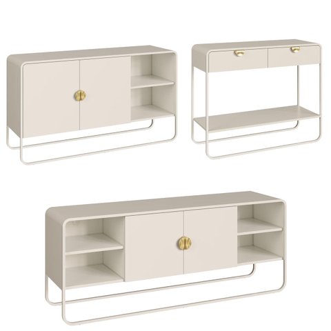 Conjunto Sala de Estar Rack Buffet e Aparador Orgânico Off White