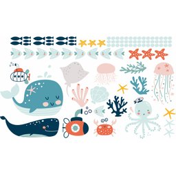 Adesivo de Parede Infantil Baleia e Polvo no Fundo do Mar - 2