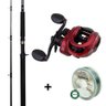 Carretilha Manivela Direita V73 Red + Vara Marlin 2,70m 40-60lbs 2 Partes + Linha Mono - Kit - 3