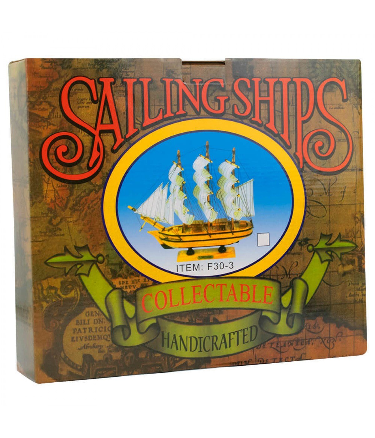 Miniatura Barco Navio Veleiro Madeira Base Azul 26x5x30cm - 4