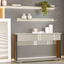 Aparador Para Sala 02 Gavetas Amber Com Espelho Adnet 54cm Preto L05 Freijó Off White - Lyam Decor - 2