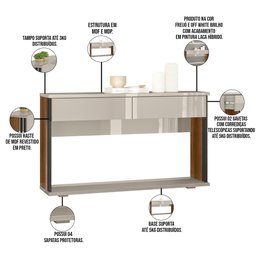 Aparador Para Sala 02 Gavetas Amber Com Espelho Adnet 54cm Preto L05 Freijó Off White - Lyam Decor - 6