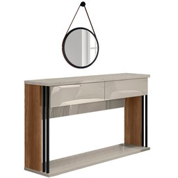 Aparador Para Sala 02 Gavetas Amber Com Espelho Adnet 54cm Preto L05 Freijó Off White - Lyam Decor - 1