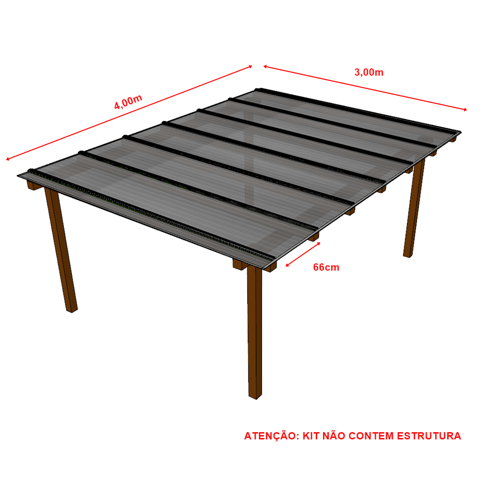 Policarbonato Alveolar 4,00m x 3,00m - Cinza Refletivo 6mm - 2