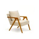 Ver imagem 3 de Poltrona Mona Linho Pés de Madeira Sala Escritorio Decoração:bege