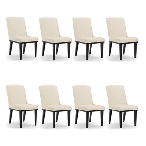 Cadeira Sala de Jantar Base Madeira Preto Kit 8 Sofia Linho Bege A19 D03 - D'rossi