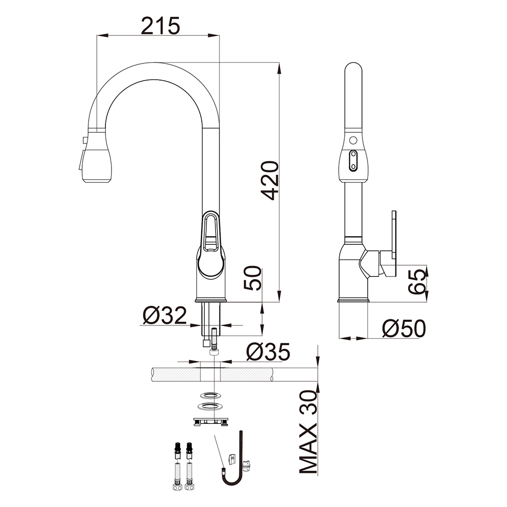 Torneira Misturador Gourmet Cozinha Grafite Bica Extensível HB-M1302ZF Harmony Misturador Cozinha M1 - 7