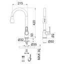 Ver imagem 7 de Torneira Misturador Gourmet Cozinha Grafite Bica Extensível HB-M1302ZF Harmony Misturador Cozinha M1