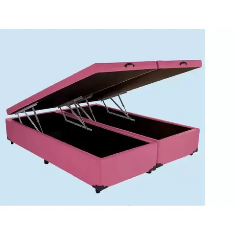 Cama Box Baú Queen Bipartido Suede Rosé Com Pistão A Gás