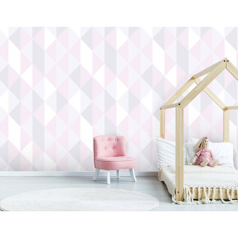 Papel de Parede Triângulos Lilás, Branco e Rosa Arte Destaque 1,50 Metros