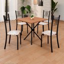 Ver imagem 1 de Conjunto de Mesa Tubular 70x70cm Tampo em MDF 4 Cadeiras Sara Preto/Botanic Bege/Txt