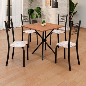 Conjunto de Mesa Tubular 70x70cm Tampo em Mdf 4 Cadeiras Sara
