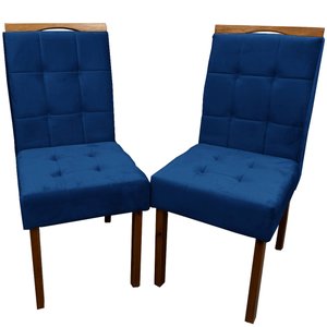 Kit 2 Cadeiras Giulia Estofadas Tecido Veludo Boareto Cor Azul