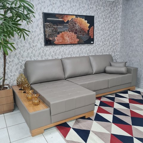Sofá Rovere Retrátil 2 Módulos com Chaise Longue Direita* 100% Couro D'confort Design Couro Mostarda